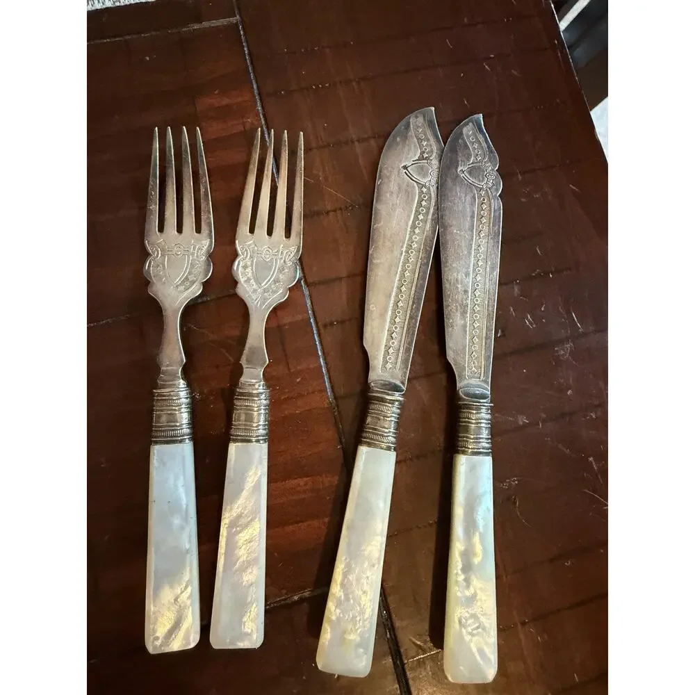 Antique Mother of Pearl Silverware Victorian Period Set of 12 Pieces